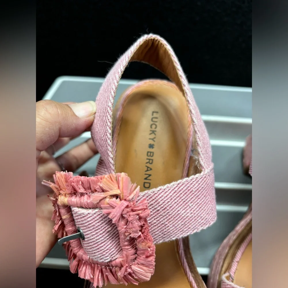 Lucky‎ Brand Yidris Platform Espadrille Heels Sandals Pink Size 9M Straw Buckle